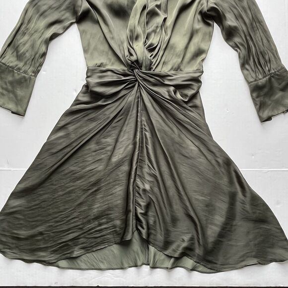 ZADIG & VOLTAIRE Rozo Satin Dress Draped Waist Deep Neckline 3/4 Sleeves Size XS - Picture 7 of 16